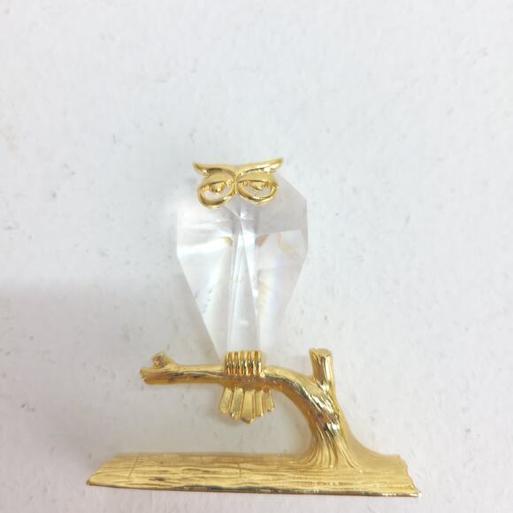 Vintage Owl on Branch Figurine Beveled Crystal Prism Gold Toned Glass Wise - Picture 6 of 8